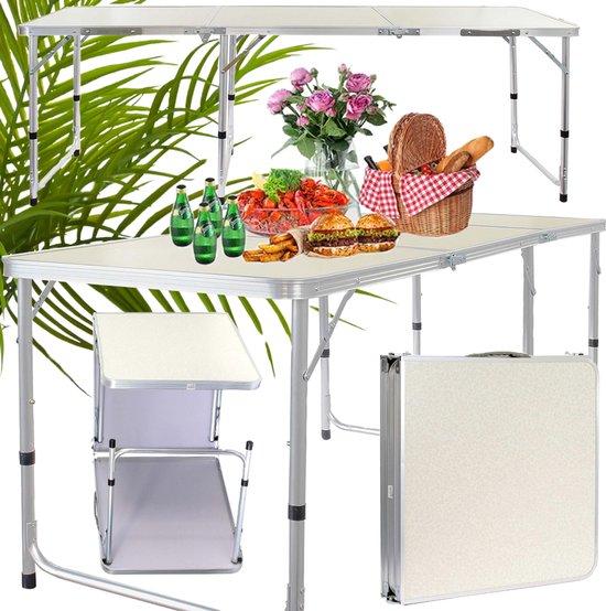 Opvouwbare Tuin- en Kampeertafel - Groot 180 x 60 cm - Crème
