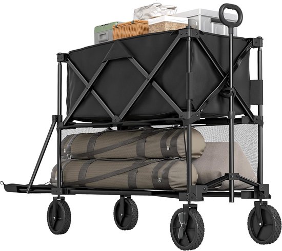 Opvouwbare Tuinkar – Bolderkar – Strandkar – Vouwwagen – Transportkar – Twee Niveau’s – Draagkracht 200 kg – 360° Draaibare Wielen van Merkloos
