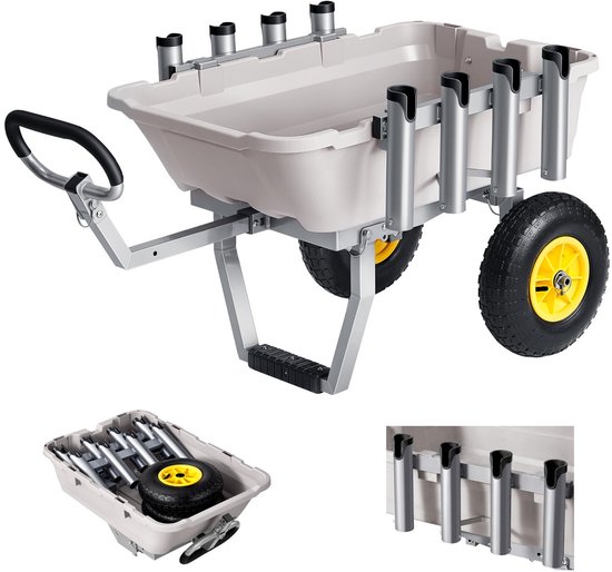 Opvouwbare viskar - Transportkar voor vissen - Draagvermogen 90,7 kg - 2 All-terrain Rubberbanden - Aluminium Frame - 8 Hengelhouders - Voor Strand en Kamperen