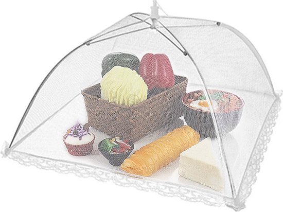 Opvouwbare vliegenkap 2 stuks – wit nylon - 32 x 19 cm – Inklapbare insectenkap van HELECTO