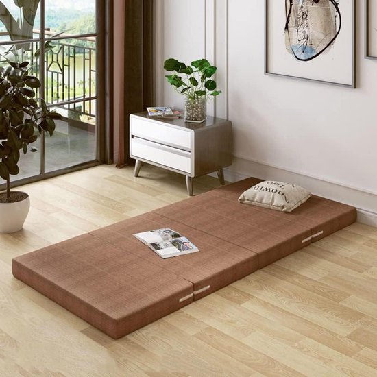 Opvouwbare Vloermatras - Gastmatras Slaapmat - Ontspannen Zitten - Gevoerd Met Schuim - 60x200x10cm - Bruin