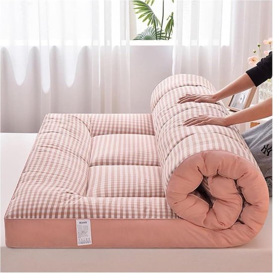 Opvouwbare vloermatras - Japanse futon - Comfortabel slapen - Ademende stof - 100 x 200 cm - Roze