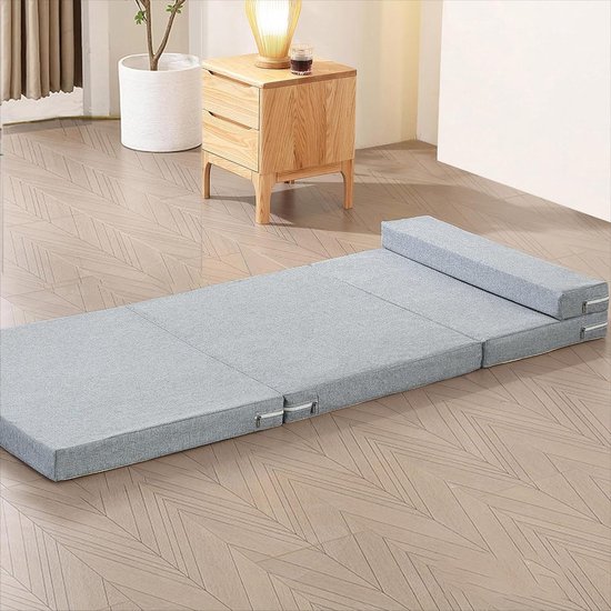 Opvouwbare Vloermatras - Slaapmat Gast - Comfortabel Slapen - Ingebouwd Kussen - 200 cm Lengte - Grijs