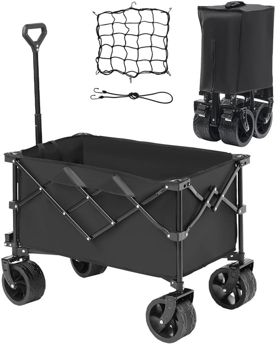 Opvouwbare Vouwkar 220lbs - Strand- en Sportwagen - Off-Road Wielen - 600D Oxford Waterbestendig - Inklapbaar & Compact - Verstelbaar Handvat - Bekerhouder - Voor Camping, Tuin en Winkel van Sekey