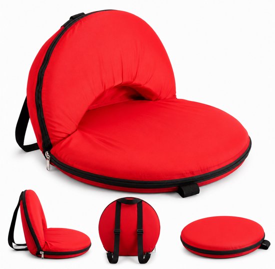 Opvouwbare vouwstoel met Rugleuning – 5 Standen Verstelbaar – Draagbare Zitstoel – Meditatiestoel – Strandstoel – Campingstoel – Rood