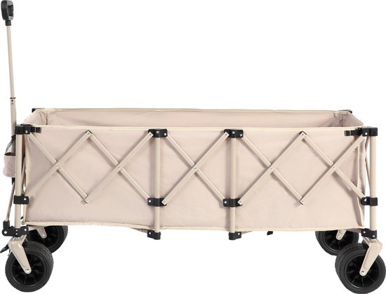 Opvouwbare Wagen - 220Lbs Draagvermogen - Zware 300L Tuinwagen - Grote All Terrain Wielen - Bekerhouders - Beige van Merkloos