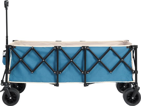 Opvouwbare Wagen - 220Lbs Draagvermogen - Zware 300L Tuinwagen - Grote All Terrain Wielen - Bekerhouders - Blauw van Merkloos