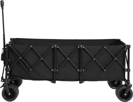 Opvouwbare Wagen - 220Lbs Draagvermogen - Zware 300L Tuinwagen - Grote All Terrain Wielen - Bekerhouders - Zwart van Merkloos