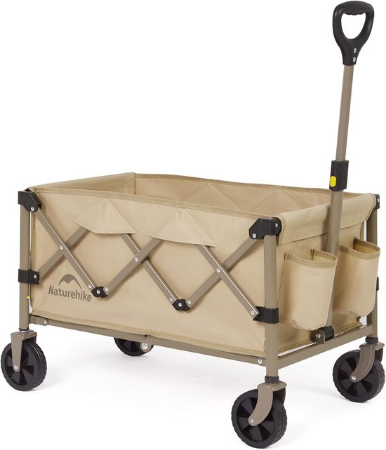 Opvouwbare Wagen - Strandkar Tuinkar - Buitenactiviteiten Vervoer - 120kg Draagvermogen - 140 Liter Capaciteit - Bruin