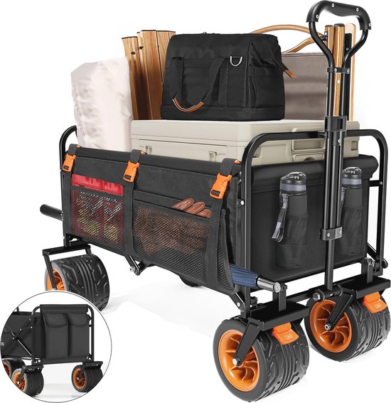 Opvouwbare Wagen voor Strand en Kamperen - Grote Wielen en Capaciteit van 150 Liter van Merkloos