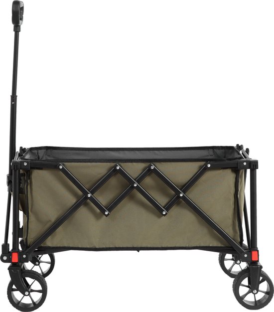Opvouwbare Wagon - All Terrain Wielen - Zware Tuinwagen - Verstelbare Handgrepen - Outdoor Gebruik - Legergroen van Merkloos