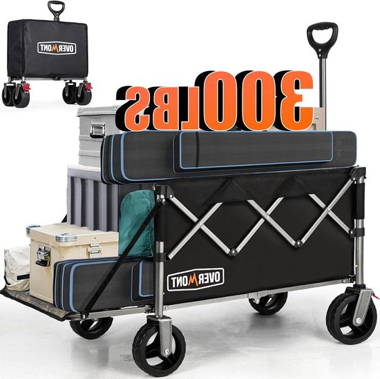 Opvouwbare Wagon - Transportkar Tuin - Boodschappen Vervoeren - Extra Grote Opslag - 200 Liter - Zwart Goud