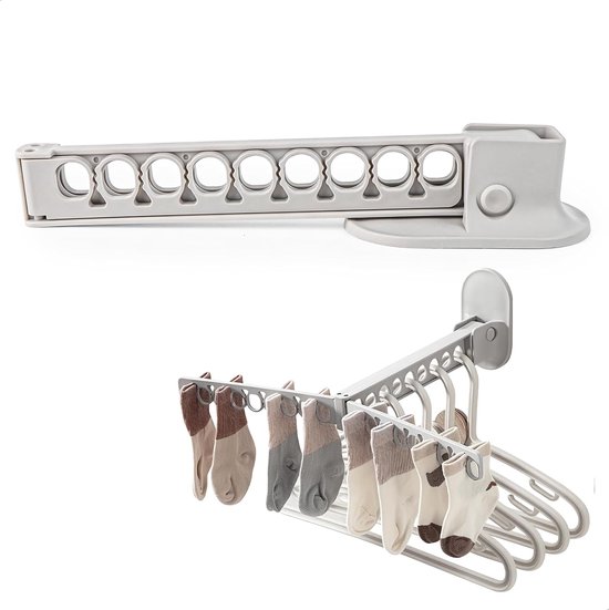 Opvouwbare wandgarderobe, wandgarderobe, inklapbaar, kledingstang zonder boren, met 27 gaten voor het ophangen van kleerhangers, ruimtebesparend, 1 stuk