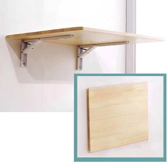 Opvouwbare Wandtafel voor Kleine Ruimtes - Massief Houten Bureau 40x20cm
