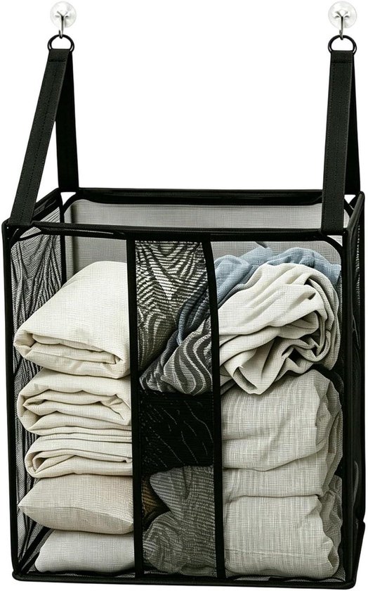 Opvouwbare Wasmand - Kleding Opberger - Ruimte Besparen - Ademend Mesh Net - 40 cm Lengte - Zwart