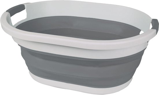 Opvouwbare wasmand - Wasbak opklapbaar - Ruimtebesparend opbergen - BPA-vrij kunststof - 36 Liter - Wit-grijs