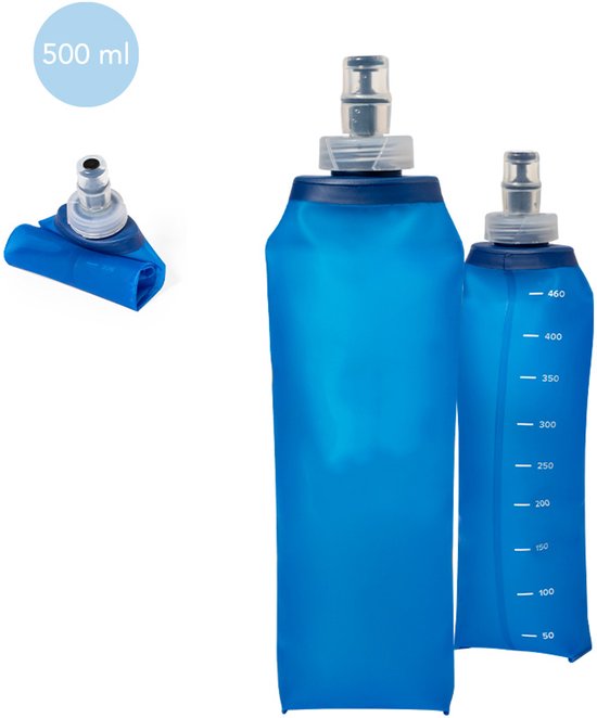 Opvouwbare Waterfles 500 ml BPA-vrij – Soft Flask Drinkfles voor Hardlopen, Wandelen, Festival & Sport – Blauw