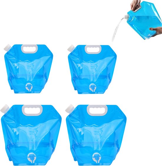 Opvouwbare waterjerrycan - 4 stuks Waterreservoirs Set - 5 en 10 Liter Flexibele Waterjerrycan met Dicht Deksel en Kraanschakelaar - waterreservoir voor nood - Outdoor life - Noodpakket - Overleving Kit van Sorara