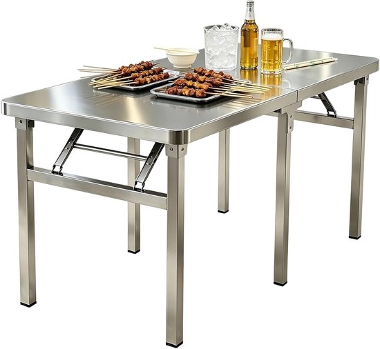 Opvouwbare Werktafel - RVS Tafel - Buiten Koken - Ruim Werkblad - 100x40x75cm - Zilver