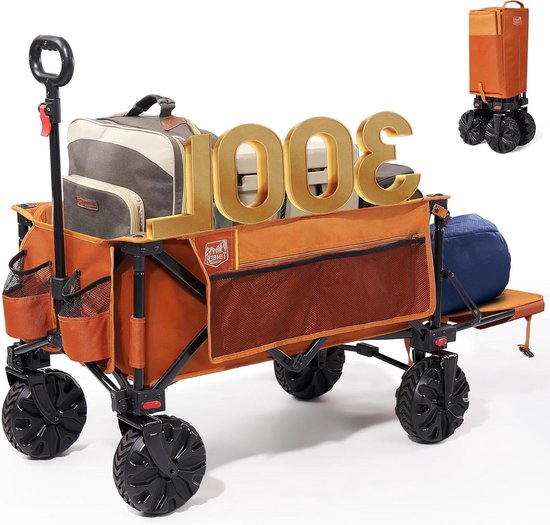 Opvouwbare XXXL bolderkar strandwagen met verstelbare handgreep - extra lang en met opvouwbare achterklep Bolderkar van Relaxdays