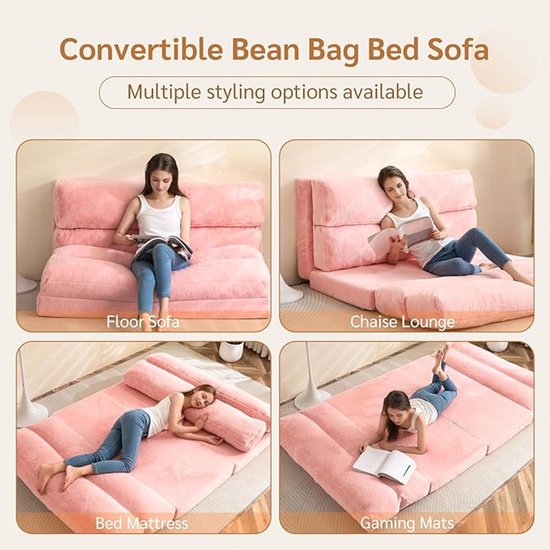 Opvouwbare Zitzakbank 75 x 240 cm – Extra Dikke 6-Lagen Lounge Slaapbank en Vloermatras voor Volwassenen – Pluche Kunstkonijnenbont – Comfortabel Futon Matras voor Woonkamer, Slaapkamer en Yogamat – Pauwhome van Pauwhome