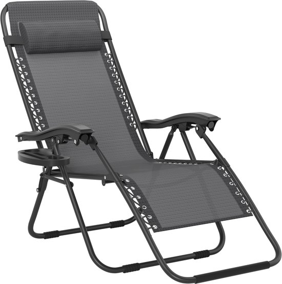 Opvouwbare Zonligstoel - Met Kussen - Verstelbare Rugleuning - Zijzak - Ergonomisch - Tuinligstoel - Metalen Frame - Oxford Stof - Draagbaar - Ligstoel - Voor Camping, Strand En Kantoor - Zwart - NAIZY