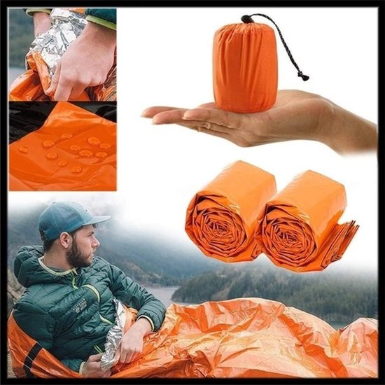Oranje Bivakzak - Nooddeken Survival - Outdoor Noodsituaties - Signaalkleur Redding - 200 x 91 cm - Oranje