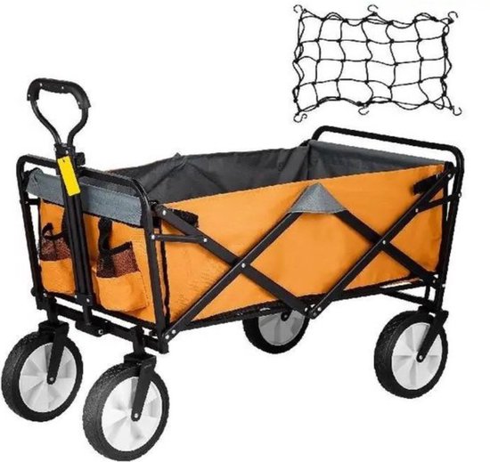 Oranje Opvouwbare Bolderkar voor Kinderen - 90L - Verstelbare Handgreep - Draagvermogen tot 80KG - Duurzame Constructie van Relaxdays