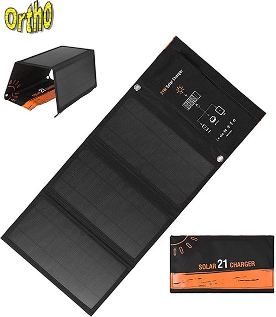 Ortho® - Opvouwbaar Zonnepaneel - Powerbank - Dubbele Aansluiting - Draagbaar Zonnepaneel - Mobiele Telefoon Oplader - Tablet Oplader - USB-Lader - Camping - Camper - Solar Panel van Ortho®