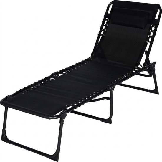 Outbee Ligbed - Ligstoel - Zonnebed - 190x55x30 cm - Inklapbaar - Verstelbaar - Weerbestendig - Zwart van Outbee