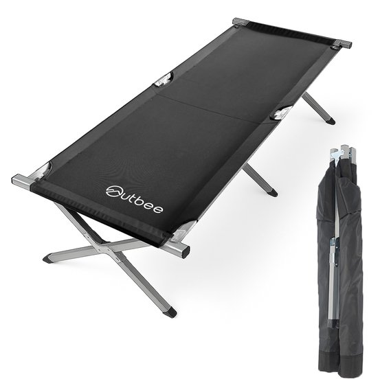 Outbee Veldbed - Kampeerbed - Stretcher - Opvouwbaar bed - Campingbed met draagtas - Draagkracht 150KG - 210 x 72 cm - Zwart van Outbee