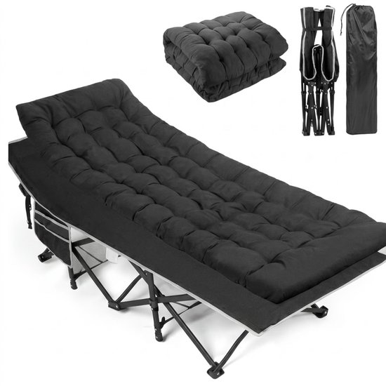 Outbee Veldbed - Kampeerbed - Stretcher - Opvouwbaar bed met kussen - Campingbed met draagtas - Draagkracht 150KG - 190 x 71 cm - Zwart van Merkloos