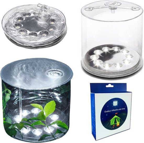 Outdoor 10 led opblaasbare zonnelamp - 3 kleuren licht - rood, blauw en groen van Merkloos