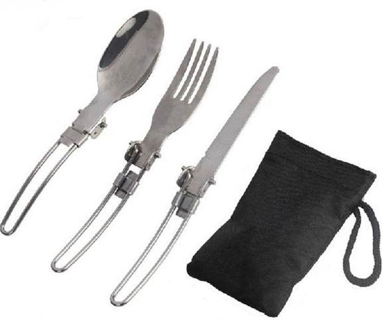 Outdoor Bestek - Set - 3 Stuks - Vork - Lepel - Mes - Outdoor - Camping - Reizen - Picknick - Opvouwbaar - Rvs - Bestek - Servies van LifeGoods