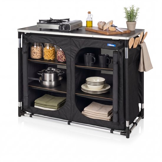 Outdoor Camping Keuken – Buitenkeuken – 6 Secties – Aluminium Frame – Verstelbare Poten – Grijs - Tristar KI-0769 van Merkloos