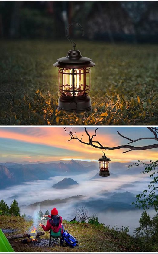 Outdoor Camping LED-Lights - Draagbaar - Retro style - Dimbaar - Oplaadbaar - Rood van Giga Meubel