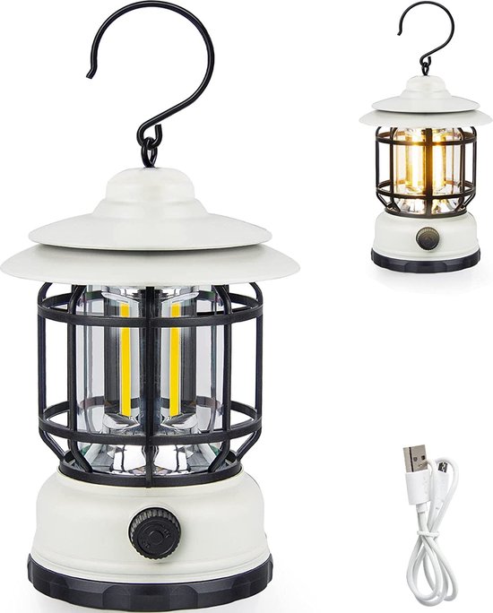 Outdoor Camping LED-Lights - Draagbaar - Retro style - Dimbaar - Oplaadbaar - Wit van OutDoor