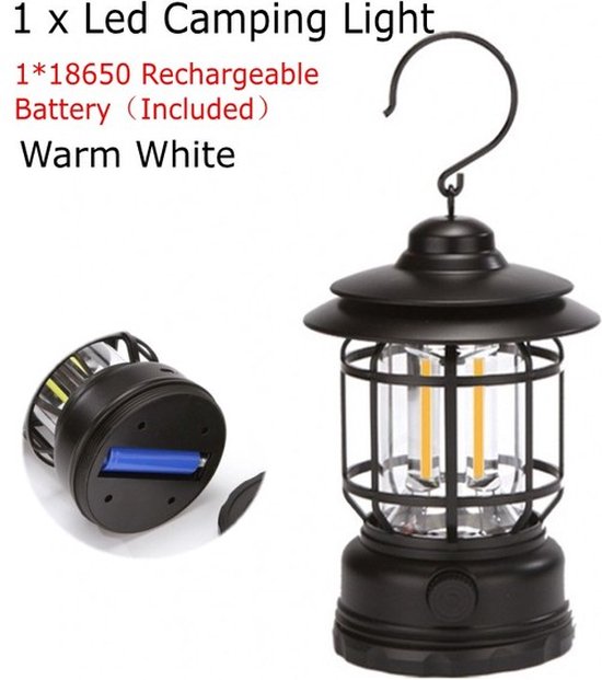 Outdoor Camping LED-Lights - Draagbaar - Retro style - Dimbaar - Oplaadbaar - Zwart van OutDoor