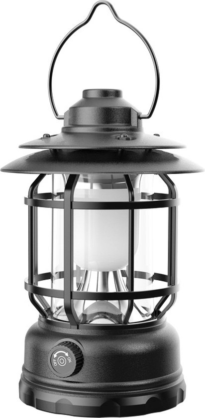 Outdoor Camping LED-Lights - Survival - Noodpakket - Draagbaar - Retro style - Dimbaar - Oplaadbaar – Zwart