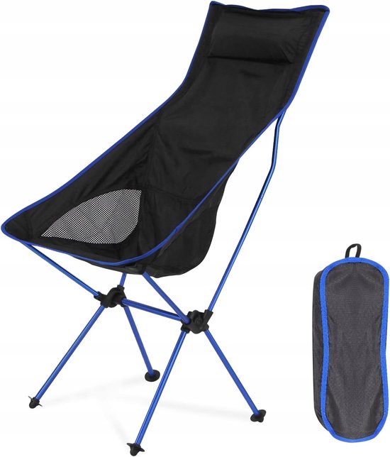 Outdoor Camping Opvouwbare Stoel - Draagbare Campingstoel - Draagvermogen van 150 kg - Met verwijderbare hoofdsteun - Wordt geleverd met opbergtas - Geschikt voor wandelen, vissen en kamperen van Merkloos