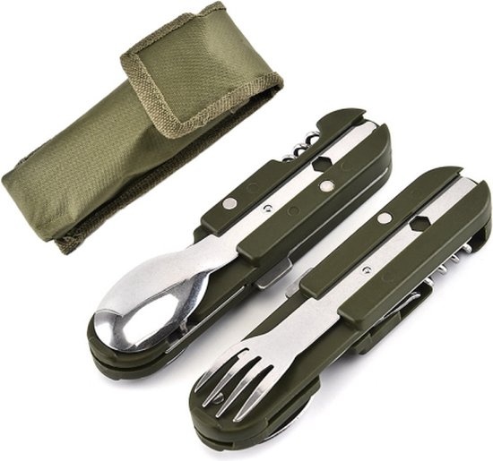 Outdoor Camping Servies Roestvrijstalen Zakmes Vork en Lepel Combinatie Servies van Merkloos