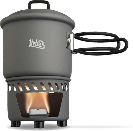 Outdoor Camping Stove 590 ml with Aluminium Pan Folding Handles - Dry Fuel Cooking Set van Mengs
