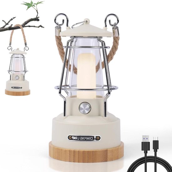 Outdoor campinglamp led-lantaarn oplaadbaar USB batterij traploos dimbaar 75 uur lichttijd camping stroomuitval tuin decoratie - wit van OutDoor