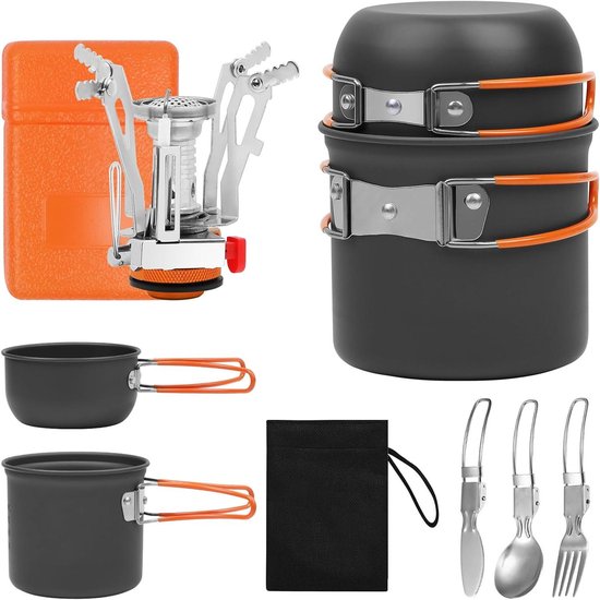Outdoor Cookware Set with Mini Camping Stove and Cutlery for 1-2 People van Odoland