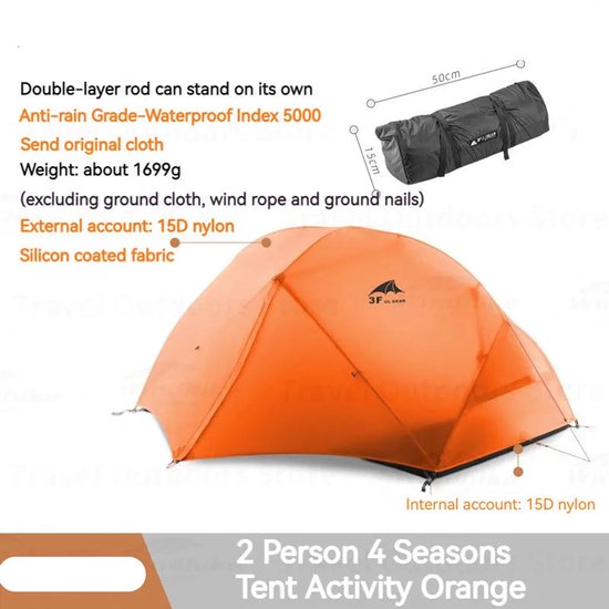 Outdoor Floating Cloud Tent - Ultralichte 2-Persoonstent - Waterdicht Nylon - Compact & Duurzaam - 15D-4Season-Orange