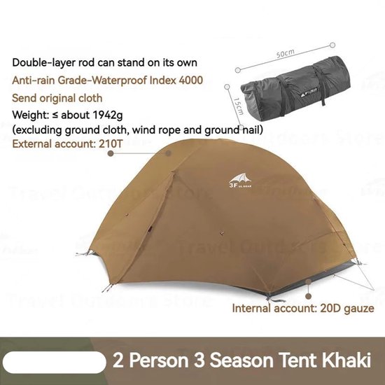 Outdoor Floating Cloud Tent - Ultralichte 2-Persoonstent - Waterdicht Nylon - Compact & Duurzaam - 210T-3Season-Khaki van Merkloos