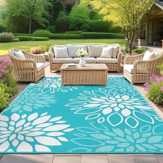 Outdoor Kleed - Tuinkleed Waterdicht - Buiten Leven - Omkeerbaar Design - 150 x 240 cm - Blauw Groen