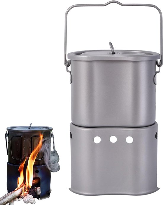 Outdoor Kookset - Draagbare Kookgerei - Kamperen Backpacken - Lichtgewicht Titanium - 800 ml Inhoud