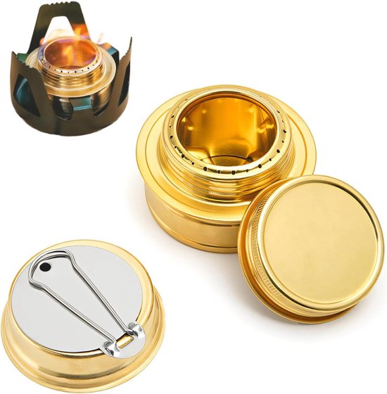 Outdoor kooktoestel messing behuizing met accessoires voor campingkooktoestel, wandelen, uitstapjes en reizen. van Primus