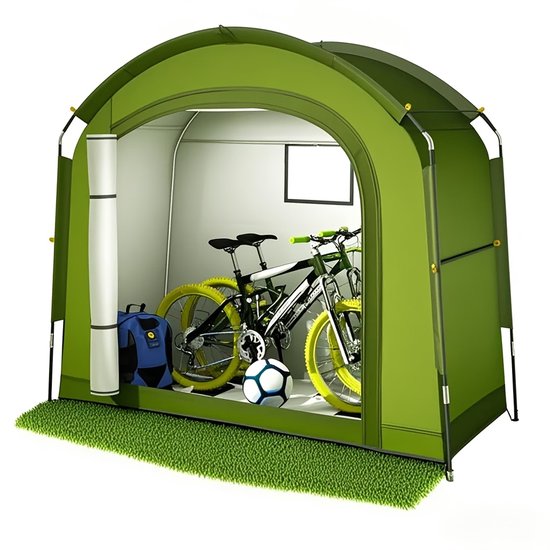 Outdoor Opbergtent voor Fietsen en Tuin – Waterdichte Pop-Up Schuurtent voor E-Bike, Mountainbike, Campinguitrusting – Draagbare Opslagtent met Grondpennen – Groen/Zwart